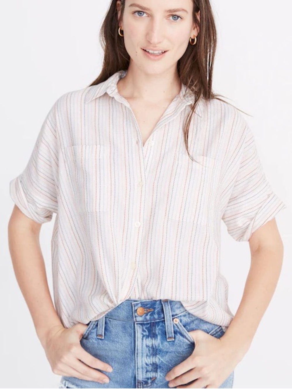 Madewell Courier Shirt in Stitched Rainbow Stripe Large
